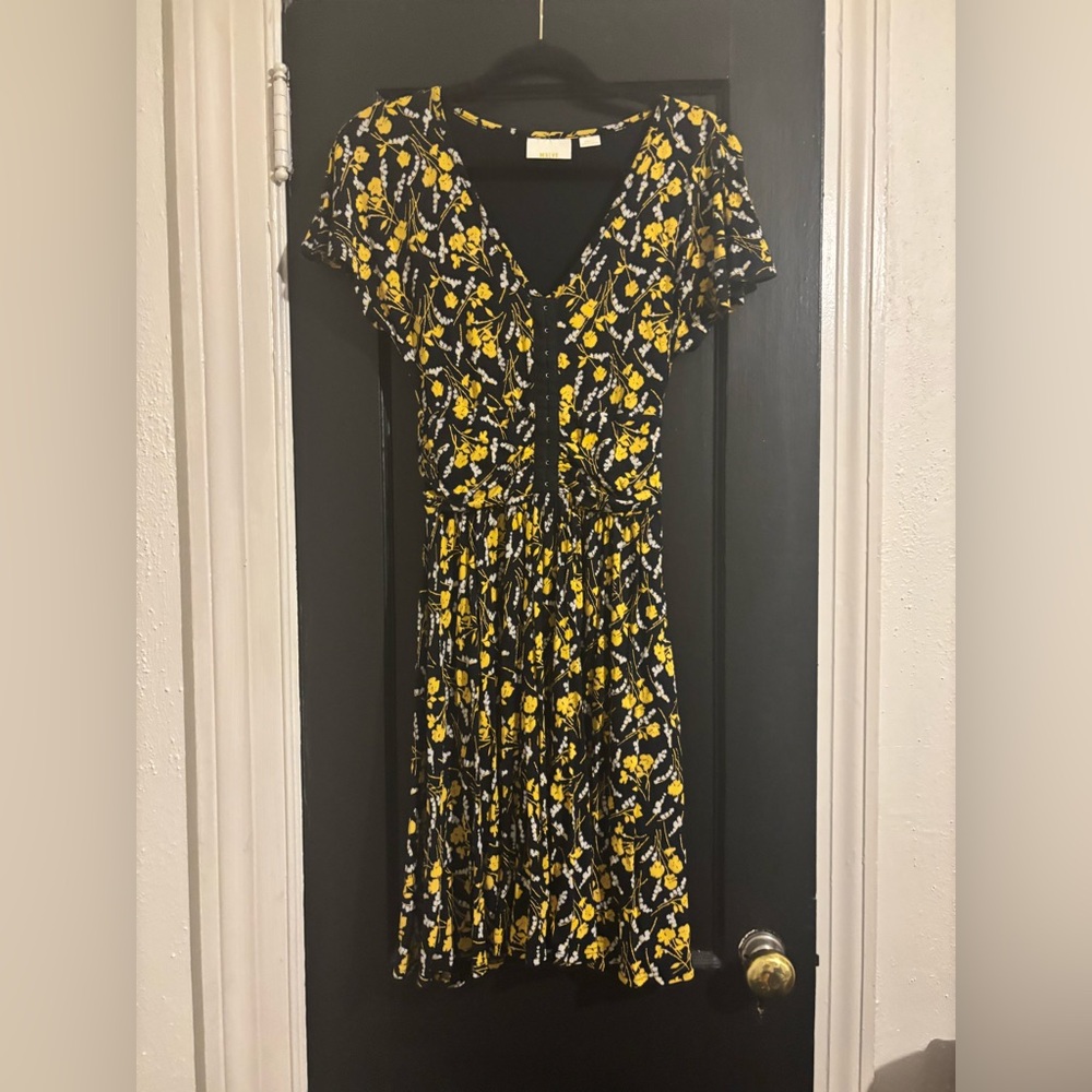 Maeve Small Yellow and Black Floral Dress